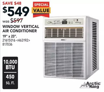 RONA Arctic King Window Vertical Air Conditioner. 19" X 23" offer