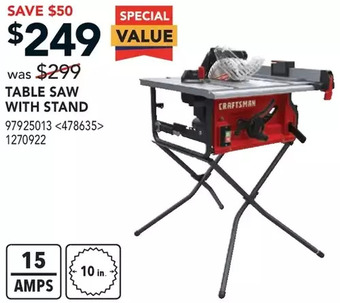 RONA Craftsman Table Saw with Stand offer