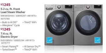 RONA LG 5.2 Cu. Ft. Front Load Steam Washer | 7.4 Cu. Ft. Electric Dryer offer