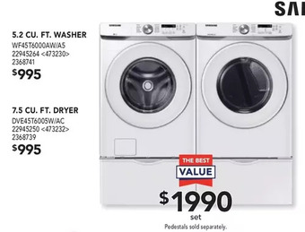 Lowe's Samsung 5.2 Cu. Ft. Washer | 7.5 Cu. Ft. Dryer offer