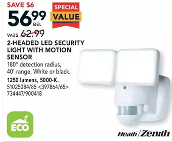 Lowe's Heath Zenith 2-Headed LED Security Light with Motion Sensor 1250 Lumens, 5000-K offer