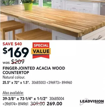 Lowe's Finger-Jointed Acacia Wood Countertop offer