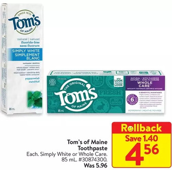 Walmart Tom's of Maine Toothpaste offer