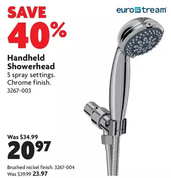 Home Hardware Handheld Showerhead: Chrome Finish | Brushed Nickel Finish offer