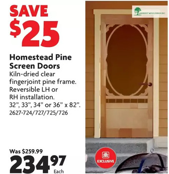 Home Hardware Homestead Pine Screen Doors offer