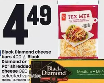 Loblaws Black Diamond Cheese Bars, Black Diamond or PC Shredded Cheese offer