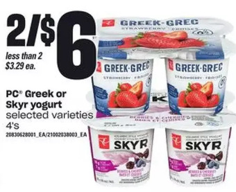 Loblaws PC Greek or Skyr Yogurt offer