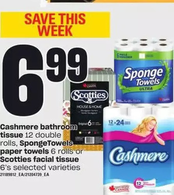 Loblaws Cashmere Bathroom Tissue, SpongeTowels Paper Towels or Scotties Facial Tissue offer
