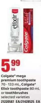Loblaws Colgate Mega Premium Toothpaste, Colgate Elixir Toothpaste or Toothbrushes offer