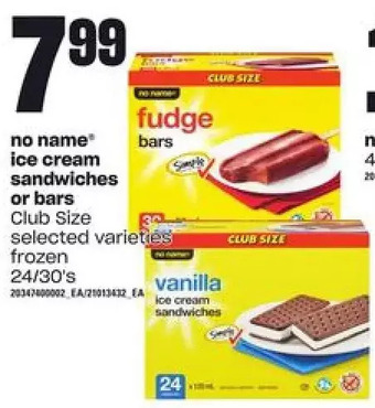 Loblaws No Name Ice Cream Sandwiches or Bars offer