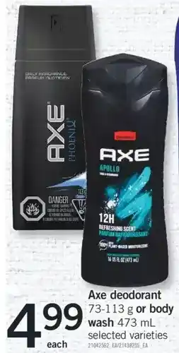 Fortinos Axe Deodorant or Body Wash offer