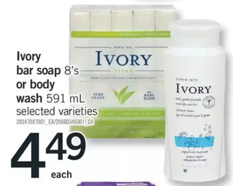 Fortinos Ivory Bar Soap or Body Wash offer