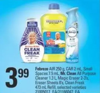 Independent Grocer Febreze Air, Car, Small Spaces, Mr. Clean All Purpose Cleaner, Magic Eraser, Eraser Sheets, Clean Freak Refill offer