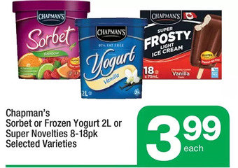 Highland Farms Chapman's Sorbet or Frozen Yogurt or Super Novelties offer