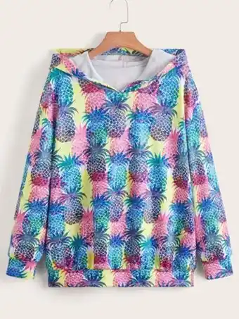SheIn Pineapple print drop shoulder hoodie offer
