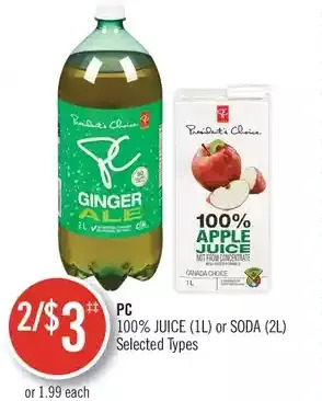 Shoppers Drug Mart PC 100% Juice or Soda offer