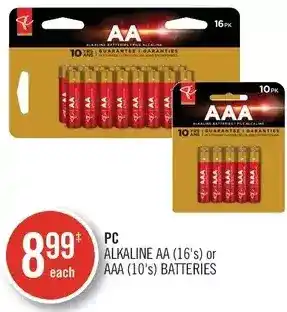 Shoppers Drug Mart PC Alkaline AA or AAA Batteries offer