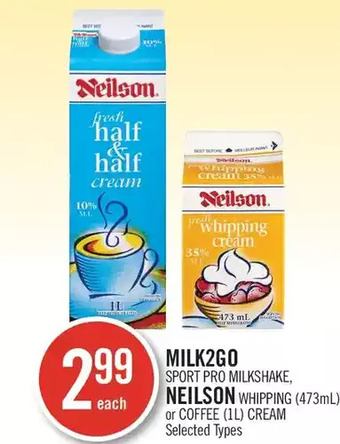 Shoppers Drug Mart Milk2Go Sport Pro Milkshake, Neilson Whipping or Coffee Cream offer