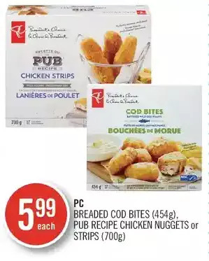 Shoppers Drug Mart PC Breaded Cod Bites, Pub Recipe Chicken Nuggets or Strips offer
