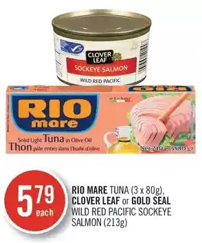 Shoppers Drug Mart Rio Mare Tuna, Clover Leaf or Gold Seal Wild Red Pacific Sockeye Salmon offer