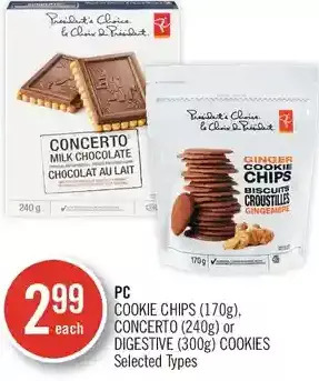 Shoppers Drug Mart PC Cookie Chips, Concerto or Digestive Cookies offer