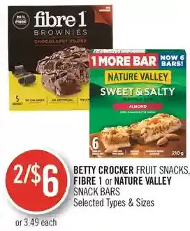 Shoppers Drug Mart Betty Crocker Fruit Snacks, Fibre 1 or Nature Valley Snack Bars offer