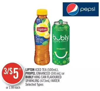 Shoppers Drug Mart Lipton Iced Tea, Propel Enhanced or Bubly King Can Flavoured Sparkling Water offer