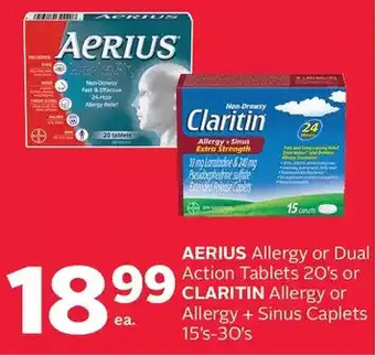 Rexall Aerius Allergy or Dual Action Tablets or Claritin Allergy or Allergy + Sinus Caplets offer