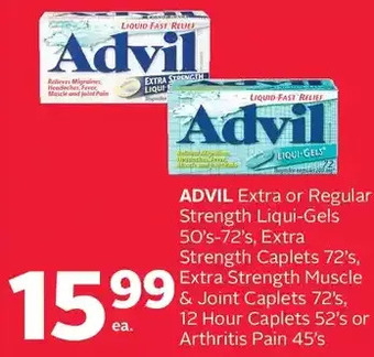 Rexall Advil Extra or Regular Strength Liqui-Gels, Extra Strength Caplets, Extra Strength Muscle & Joint Caplets, 12 Hour Caplets or offer