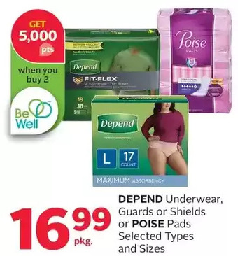 Rexall Depend Underwear, Guards or Shields or Poise Pads offer