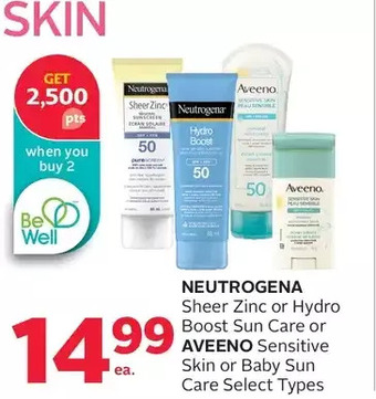 Rexall Neutrogena Sheer Zinc or Hydro Boost Sun Care or Aveeno Sensitive Skin or Baby Sun Care offer