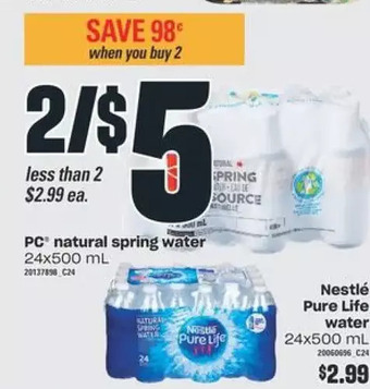 Valu-mart PC Natural Spring Water | Nestlé Pure Life Water offer
