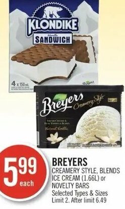 Shoppers Drug Mart Breyers Creamery Style, Blends Ice Cream (1.66L) or Novelty Bars offer