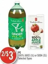 Shoppers Drug Mart PC 100% Juice (1L) or Soda (2L) offer