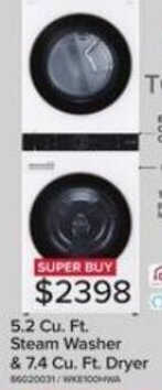 Leon's LG 5.2 Cu. Ft. Steam Washer & 7.4 Cu. Ft. Dryer offer