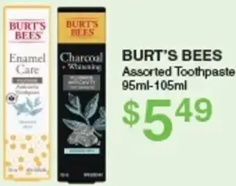Apple Drugs Burt's Bees Assorted Toothpaste 95ml-105ml offer
