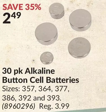 Princess Auto 30 pk Alkaline Button Cell Batteries offer