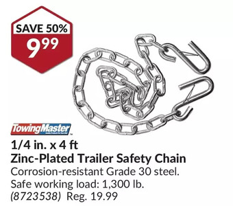 Princess Auto TowingMaster 1/4 in. x 4 ft Zinc-Plated Trailer Safety Chain offer