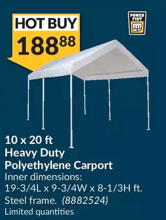 Princess Auto Power Fist 10 x 20 ft Heavy Duty Polythylene Carport offer