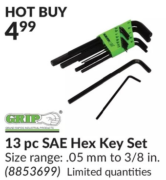 Princess Auto Grip 13 pc SAE Hex Key Set offer