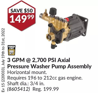 Princess Auto Power Fist 3 GPM @ 2,700 PSI Axial Pressure Washer Pump Assembly offer