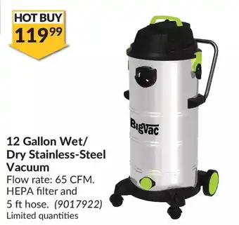Princess Auto Big Vac 12 Gallon Wet/ Dry Stainless-Steel Vacuum offer