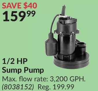 Princess Auto Burcam 1/2 HP Sump Pump offer