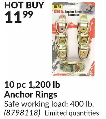 Princess Auto 10 pc 1,200 lb Anchor Rings offer