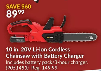 Princess Auto 10 in. 20V Li-Ion Cordless Chainsaw with Battery Charger offer