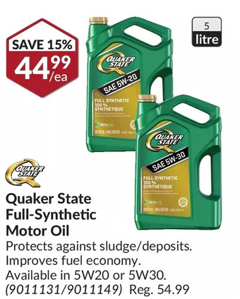 Princess Auto Quaker State Full-Synthetic Motor Oil offer