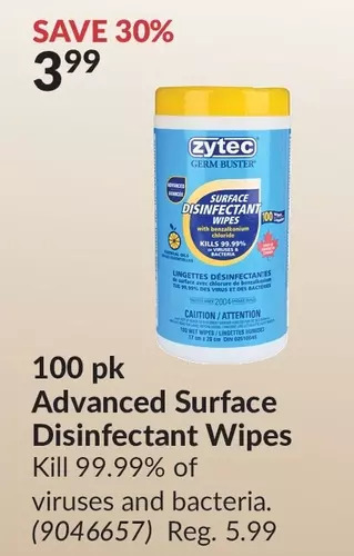 Princess Auto Zytec 100 pk Advanced Surface Disinfectant Wipes offer