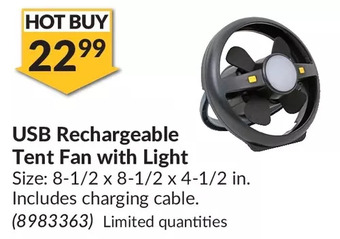 Princess Auto USB Rechargeable Tent Fan with Light offer
