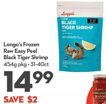 Longo's Longo's Frozen Raw Easy Peel Black Tiger Shrimp offer