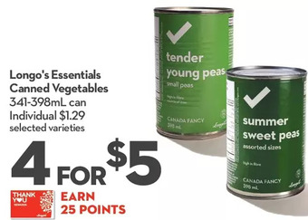 Longo's Longo's Essentials Canned Vegetables offer